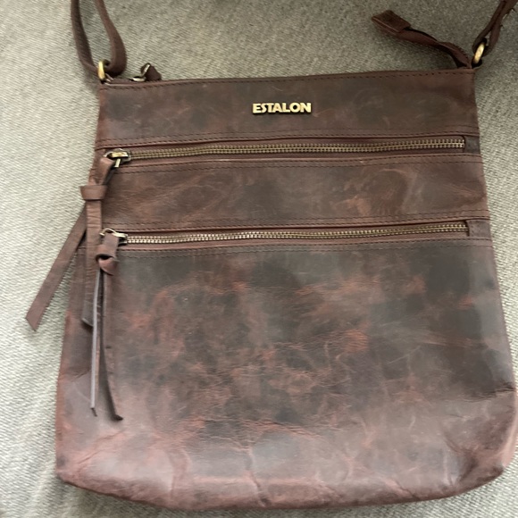 Handbags - ESTALON Leather Crossbody Purse for Women -Brown